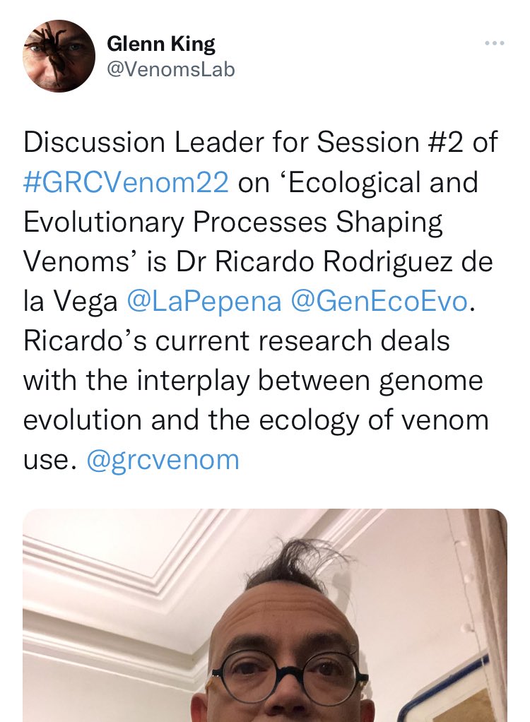 Today I should have chair the #Ecology and #Evolution of #Venoms session at #GRCvenom22, but I’m still in #France due to …
👇🏼🧵 1/