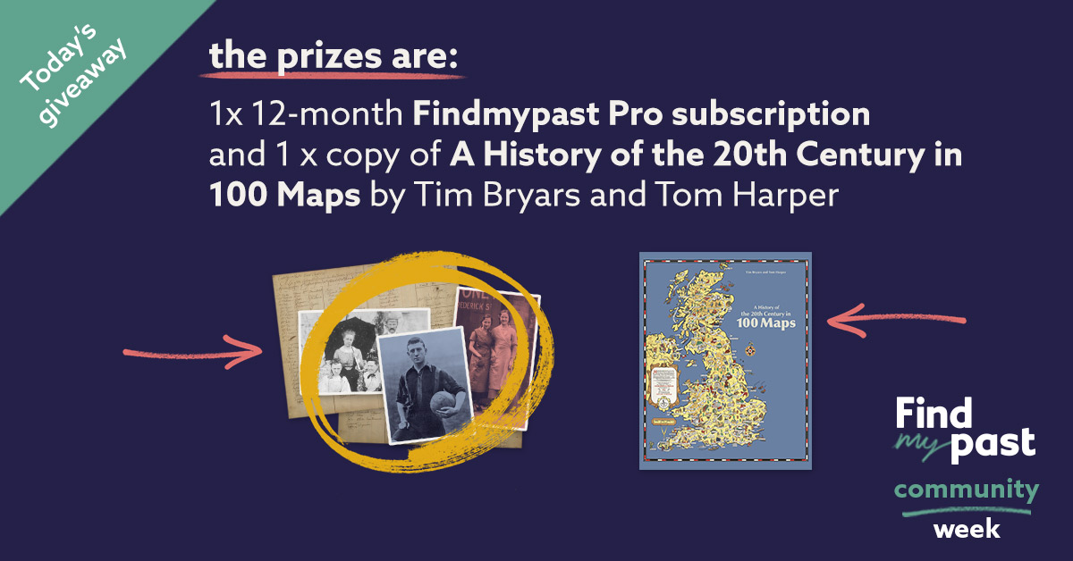 Community Week is here! To celebrate, like and retweet to be in with a chance to win a 12-month Pro subscription to Findmypast and a copy of A History of the 20th Century in 100 Maps. Closes 11:59pm UK time Thursday 11 August. No purchase necessary. Winner chosen at random.