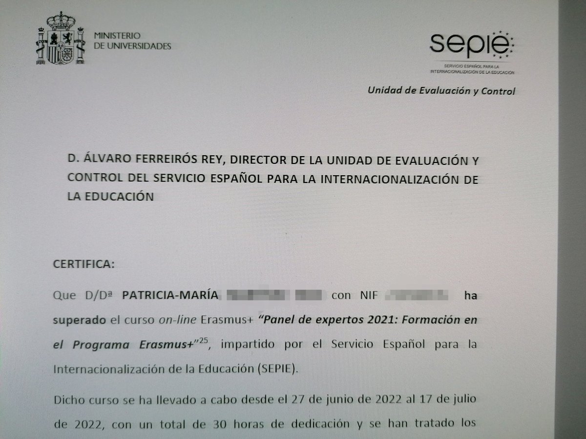 patriciammrico's tweet photo. Qué alegría haber superado el curso. Formación valiosísima. Deseando ya colaborar con @sepiegob como experta @EUErasmusPlus La verdad es que suena fenomenal.
Gracias!!! https://t.co/MMRSaA8O8F