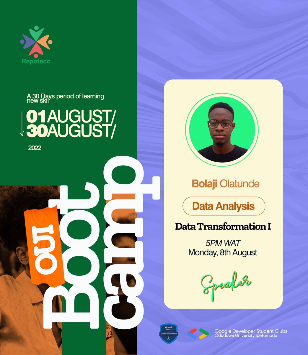 Week 2 of the #OUIBootcamp starts today with data transformation 1 by <a href="/BolajiO_/">Bolaji O.</a>

Thanks to <a href="/repotecc/">#FindYourWayInTech</a> <a href="/Omololaalfred_/">Omolola Alfred Oyinloye</a> <a href="/oluwatobiyusuf_/">The MVP Guy</a> <a href="/D_rounz/">Drounz of whatspodcasting</a> <a href="/ayomideonibokun/">Ayomide O</a> for putting this together.