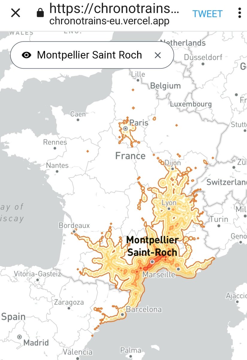 GardUsagers's tweet photo. 🚉Absolument passionnant pour découvrir les destinations ferroviaires sous un angle cartographie et temporel
🚩 #isochrones depuis toutes les gares ou comment voyager depuis son téléphone 📱
©️ @_benjamintd https://t.co/3li2Hdlq9b