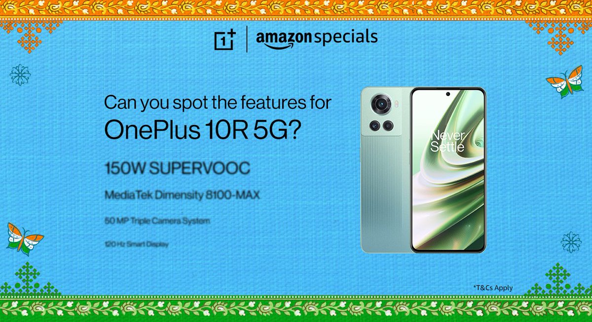Here's your chance to win the stunning OnePlus 10R 5G! 
All you have to do is spot the correct features and use #OnePlus10R5GOnAmazonContest in your entry.