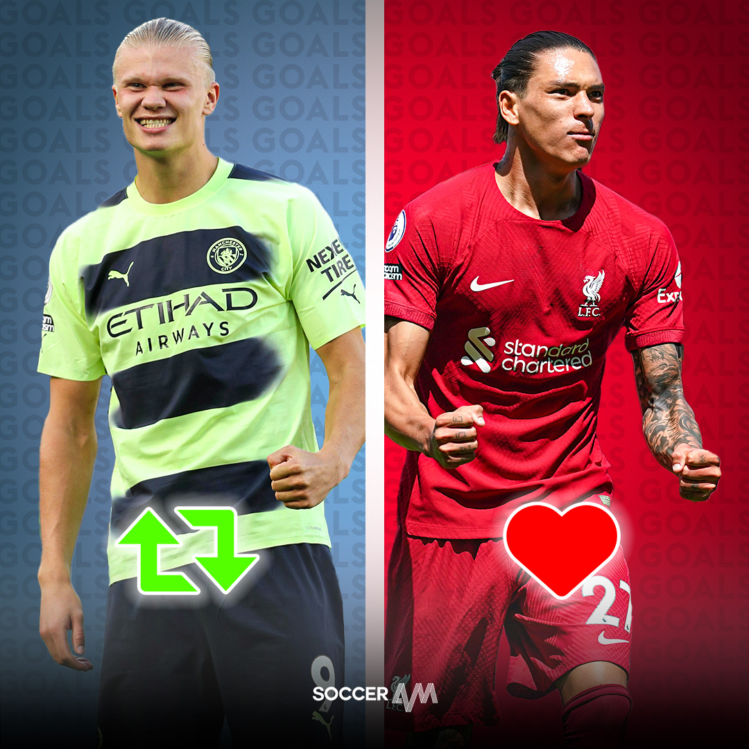 SoccerAM's tweet image. Who will score more goals in the Premier League? 🧐

RT for Haaland
❤️ for Nunez