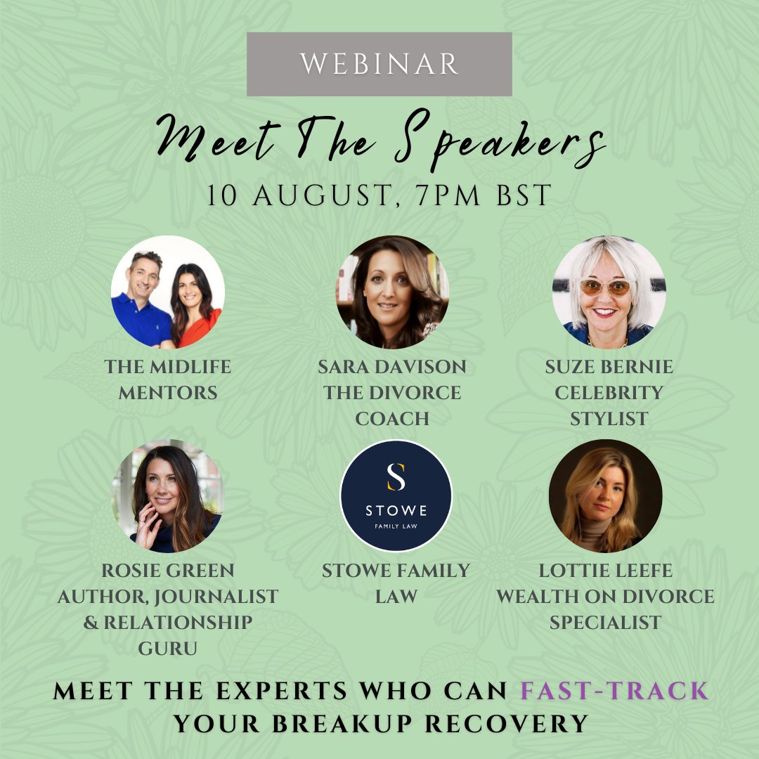 Sara Davison (@sddivorcecoach) on Twitter photo There is still time to register for this FREE webinar on Wed 7pm!
I’ve brought together a world-class breakup support team to fast-track you through your breakup🙌 <a href="/RosieGreenBQ/">Rosie Green</a> <a href="/MidlifeMentors/">The Midlife Mentors</a> Suze Bernie <a href="/theDuraSociety/">thedurasociety</a> & <a href="/StoweFamilyLaw/">Stowe Family Law LLP</a>
Register here hubs.la/Q01jjPNR0 There is still time to register for this FREE webinar on Wed 7pm!
I’ve brought together a world-class breakup support team to fast-track you through your breakup🙌 <a href="/RosieGreenBQ/">Rosie Green</a> <a href="/MidlifeMentors/">The Midlife Mentors</a> Suze Bernie <a href="/theDuraSociety/">thedurasociety</a> & <a href="/StoweFamilyLaw/">Stowe Family Law LLP</a>
Register here hubs.la/Q01jjPNR0