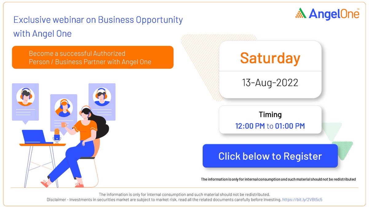 AngelOne's tweet photo. Be the #VerySmartOne and be a successful authorized person with #AngelOne!

Attend this webinar and learn more. Register now: https://t.co/zz9zCixmGc

#AngelOneForAll #Webinar #AuthorizedPerson #BusinessPartner #StockMarket #Investment #Stocks #Brokerage #Broker #SubBroker https://t.co/D1WMHF6Nx3