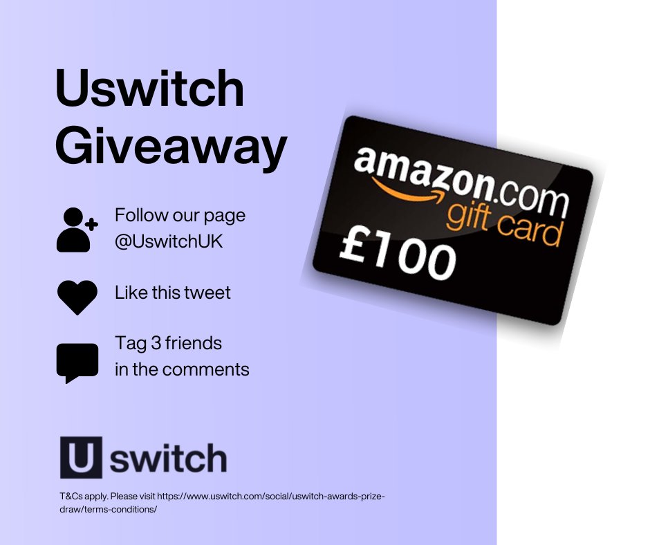 #Giveaway! We are giving away a £100 Amazon voucher to one lucky person! To enter:

1️⃣ Follow <a href="/UswitchUK/">Uswitch</a> 
2️⃣ Like this tweet
3️⃣ Tag 3 friends in the comments

This contest will run until 11:59pm on Monday 22nd August 2022. T&amp;Cs apply 👇 uswitch.com/social/uswitch…