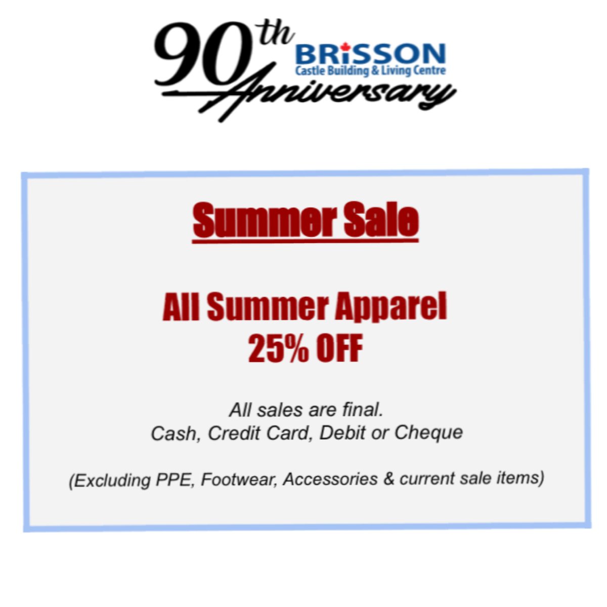 BrissonCastle's tweet photo. 25% off all summer apparel! Sale is on until August 31st. #sale #summer #brissoncaslte https://t.co/lTZ5p81qGN