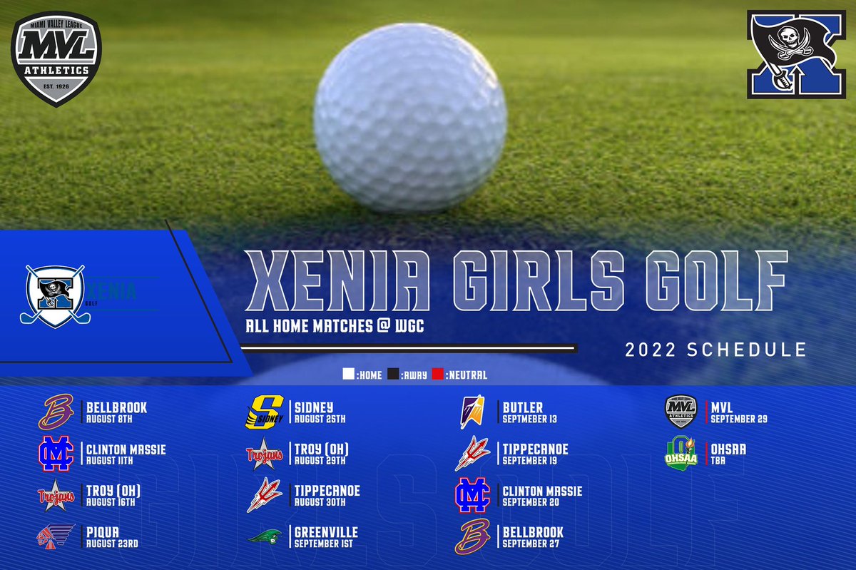“Schedule Release”
Our first schedule release of the fall is for girls golf!  The Lady Bucs open the 2022 season on the road today at Bellbrook!  <a href="/LadyBucsGolf/">Xenia Girls Golf⛳️</a> <a href="/XeniaSchools/">XeniaCommunitySchools</a>