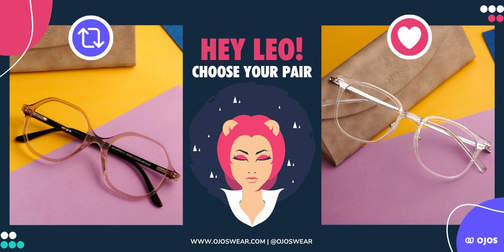 OjosWear's tweet photo. Leo season's ending soon, let us know which one is your style π Visit https://t.co/54ZBFcf86O now to grab your #eyedealmatch
#ojoswear #lenskart #eyewear #fashion #style #leo #zodiacsign #vote https://t.co/qGybgGxtf6