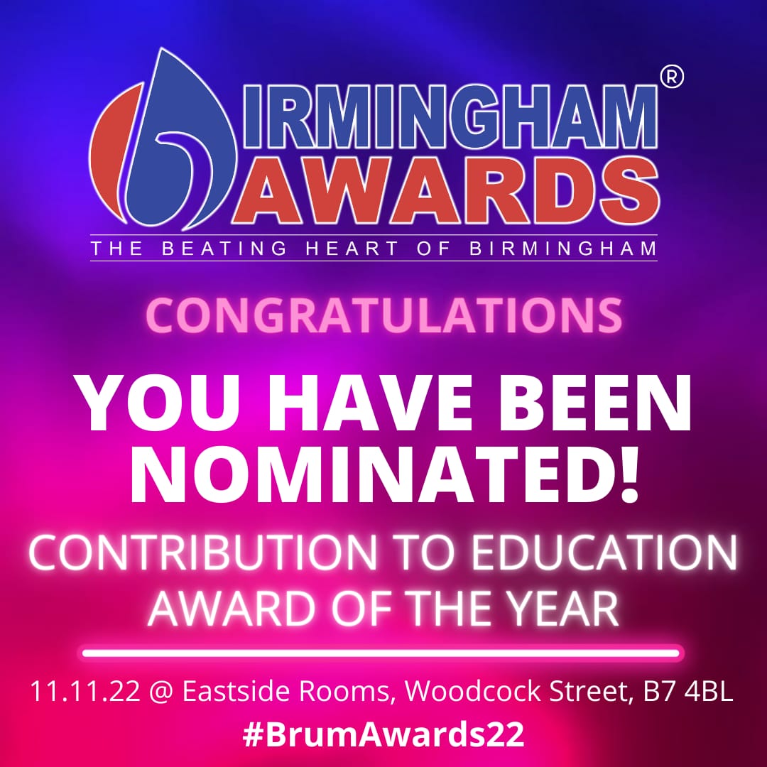 BirminghamAward's tweet photo. Congratulations Sukhbir Farar @Hamstead_Hall you have been nominated for 'Contribution to Education Award of the Year' at this year's @BirminghamAward
#BBrum #BProud #BrumAwards22 https://t.co/O34lIj4eDE