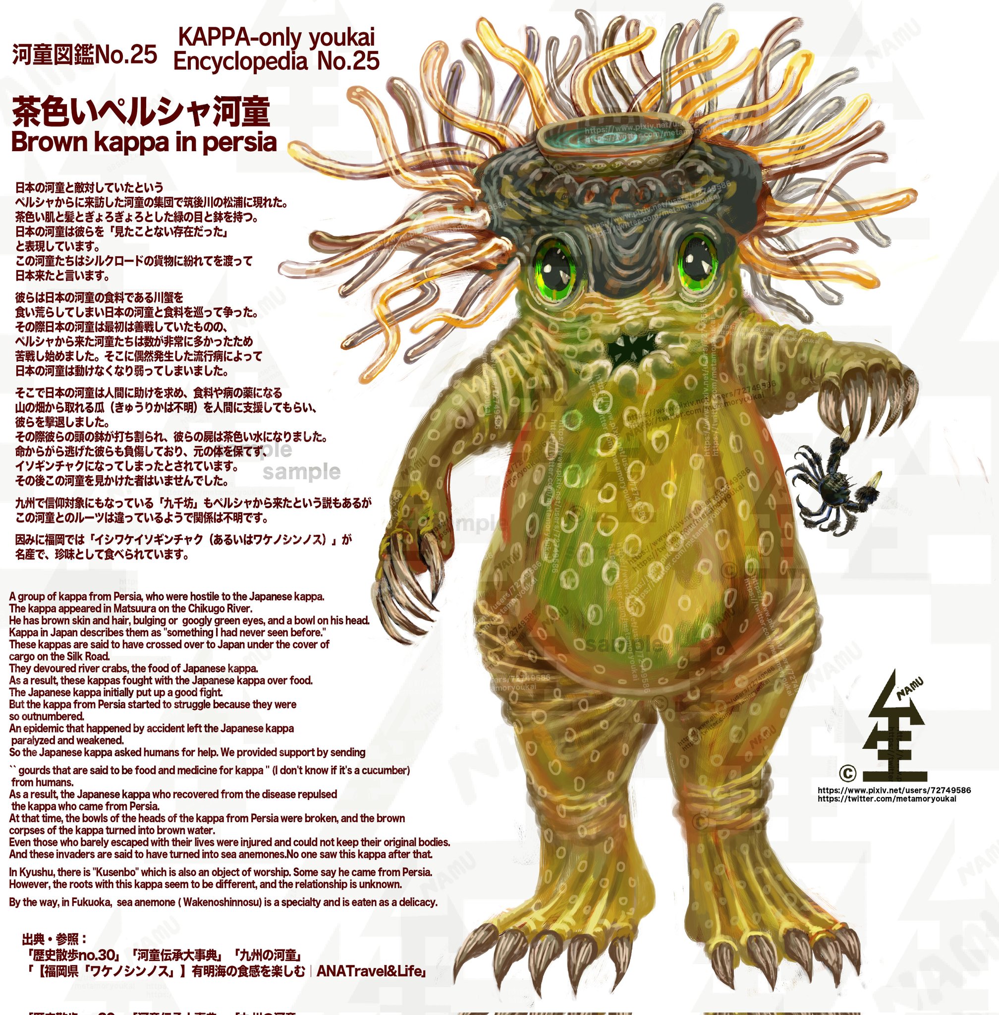 河童がカカシを担いでる絵 Kappa - The Kappapedia: kaikidan ekotoba