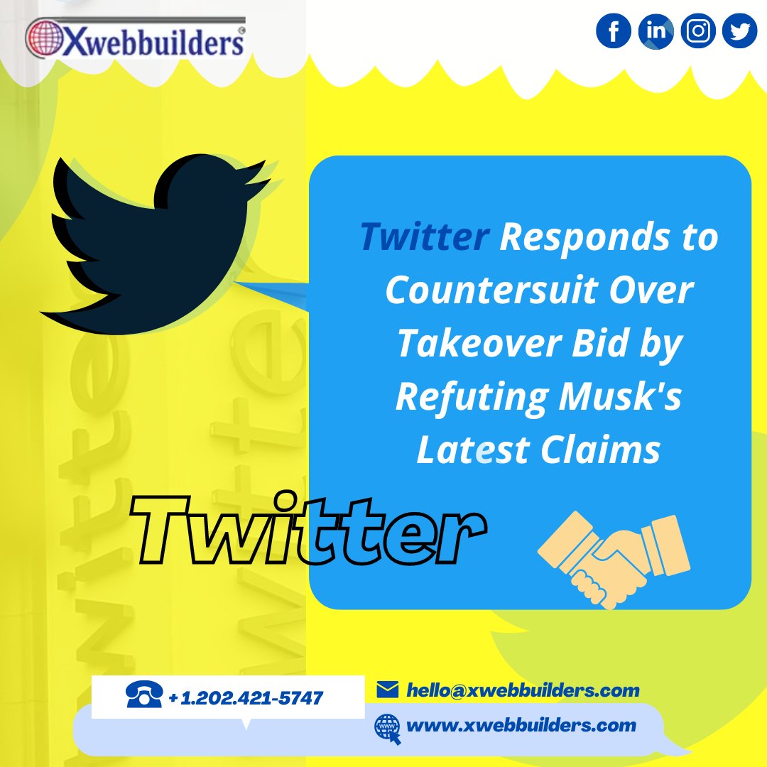 xweb_dotcom's tweet photo. #Twitter Responds to Countersuit Over Takeover Bid by Refuting Musk's Latest Claims.
.
#xwebbuilder #twitter #twitterrespond  #twittermarketing #twitterbid #tweets #follow #likes #musk https://t.co/dUg69UYo04