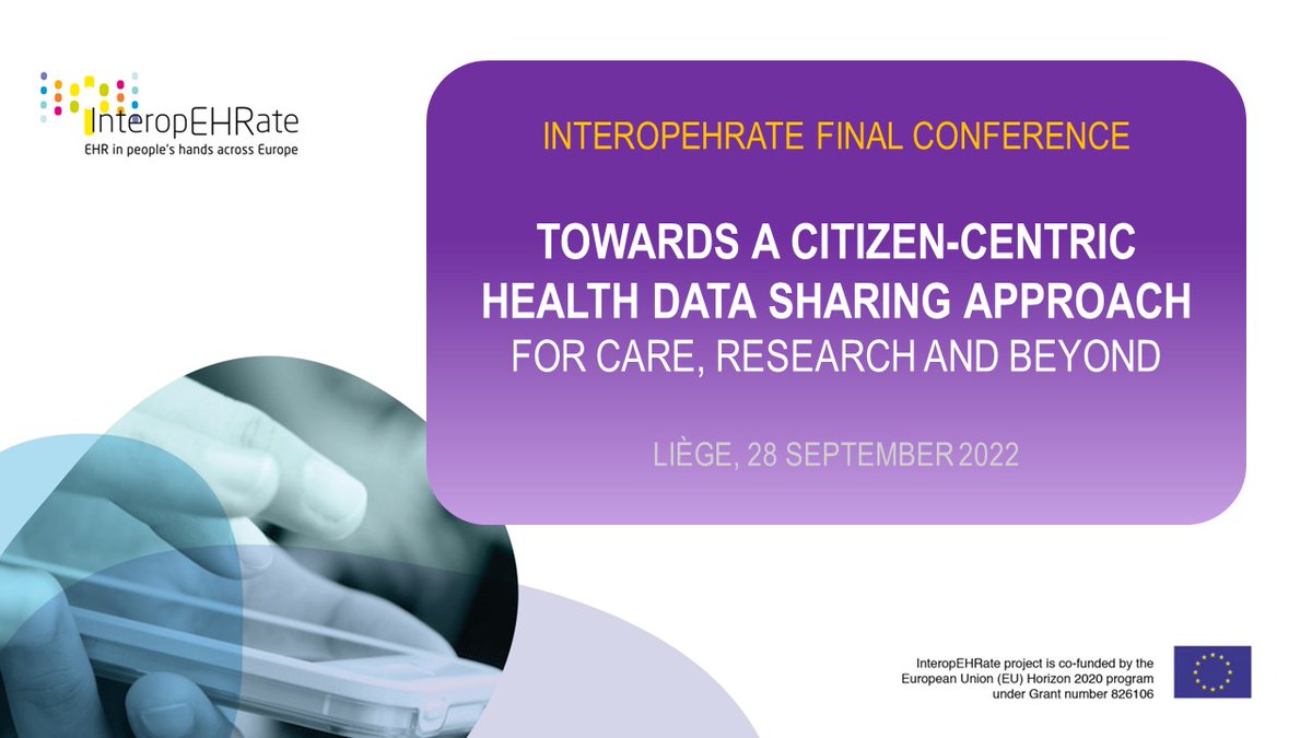 EHTEL Secretariat (@ehtel_ehealth) on Twitter photo 📍Join the movement towards a #citizencentric #healthdata sharing approach!
✍️Register for the <a href="/interopEHRate/">InteropEHRate</a> Final Conference ➡️ bit.ly/3ROtvnr
✅Learn about the project results
🤝Enter a lively discussion with stakeholders on how to improve #datasharing and #research 📍Join the movement towards a #citizencentric #healthdata sharing approach!
✍️Register for the <a href="/interopEHRate/">InteropEHRate</a> Final Conference ➡️ bit.ly/3ROtvnr
✅Learn about the project results
🤝Enter a lively discussion with stakeholders on how to improve #datasharing and #research