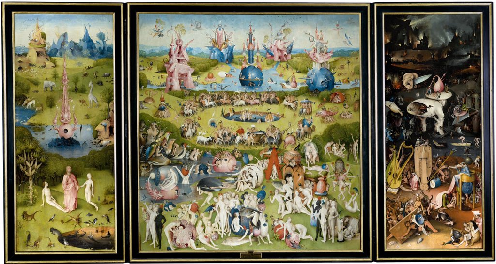 boudewijnsteur's tweet photo. Op deze dag in 1516 overleed Jheronimus Bosch, voor mij een van de beste schilders ooit. Hij maakte geweldige schilderijen met zijn vreemde wezens en fantastische voorstellingen, vol van symboliek, zoals Het Narrenschip, De tuin der lusten en Zondvloed en hel https://t.co/pkLWYE9Kub