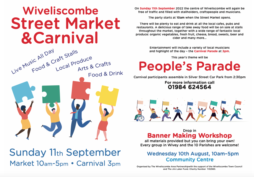 Banner Making Workshop this Wednesday in preparation for next month's Wiveliscombe Street Market &amp; Carnival.

Drop in this Wednesday 10am-5pm at Wiveliscombe Community Centre and get creative. Materials provided but you can take your own.