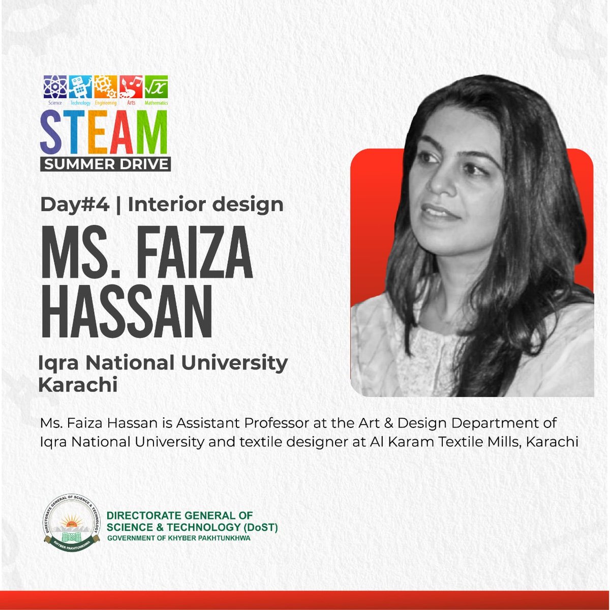 dostkpgovt's tweet image. Arts day at STEAM Summer Camp!

DoST in collaboration with Iqra National University will conduct its 4th session on Arts and Interior Designing, consisting of the field related lectures, hands-on activities, and workshops by well-renowned experts. 

#Science4KP #dostkp