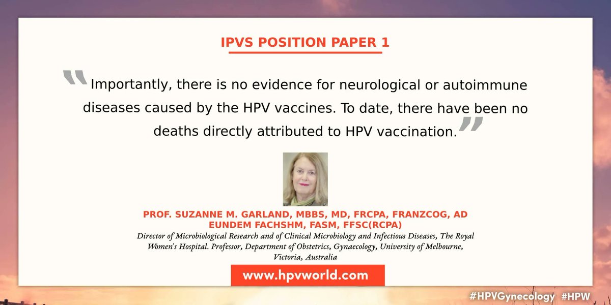 hpv_world's tweet photo. "Importantly, there is no evidence for neurological or autoimmune diseases caused by the HPV vaccines. To date, there have been no deaths directly attributed to #HPV vaccination."  https://t.co/4bAsu3p7jW #Gynecology https://t.co/lIu9r6zVDT