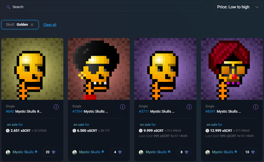 After the huge <a href="/MysticSkulls/">Secret Order of the Mystic Skulls</a>  volume yesterday and the sale of 2 golden skulls the new floor price for gold is 2651 $SCRT.
That is a crazy floor!

Want to win my profile picture? I have an ongoing giveaway on my pinned tweet that will be closed once I hit 1000 followers!