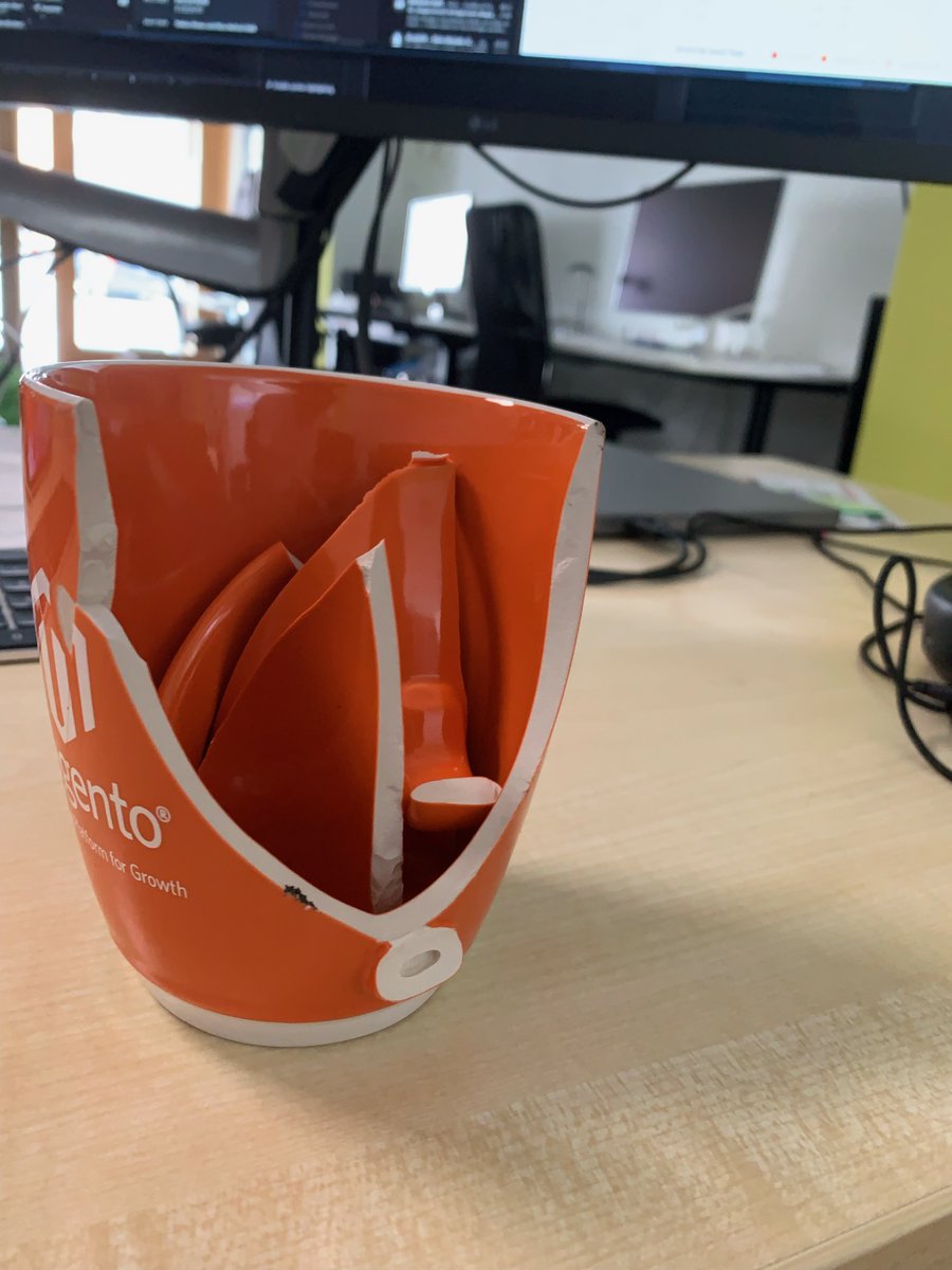 riconeitzel's tweet photo. Hey #magento people … While trying to throw a dragonfly out of the office, the handle of my Magento cup just snapped off and the cup crashed *wooooooo onto the street. Does anyone know where you can still get new #mugs? #pleaseRT #seekingForHelp https://t.co/hWixAOecDS