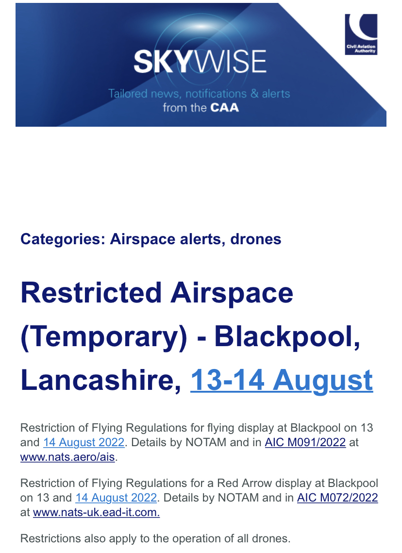 Ah, Mr Drone Ban…. I’ve been expecting you. Not a problem. I’ll be sat watching the Blackpool Air Show this weekend. Can’t wait to see the @rafredarrows