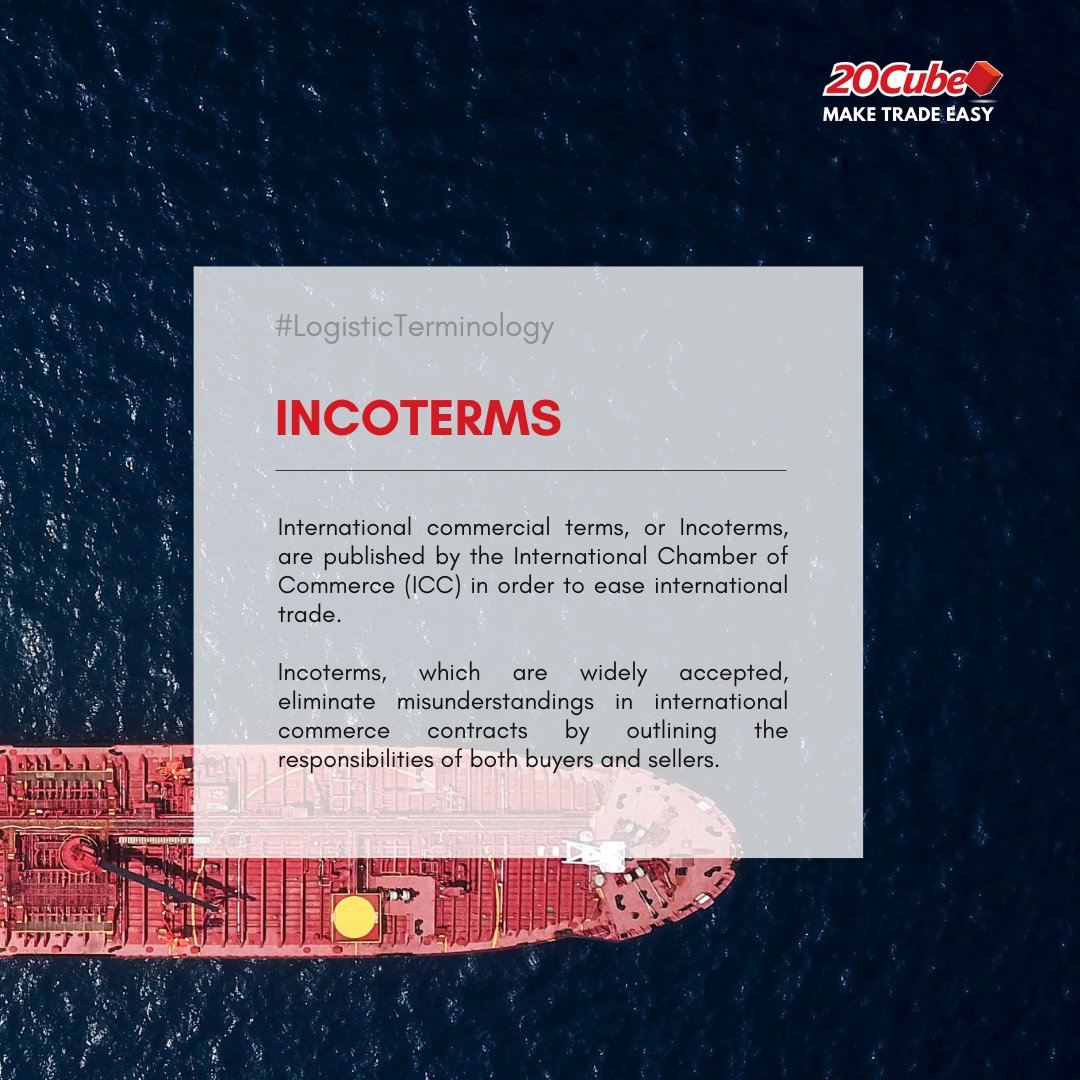 20CubeGroup's tweet photo. Incoterms form an important focus area in the logistic industry affecting the trade communication as well as ensuring error-free operations.
Here is a presentation for easy reference of the Incoterms 2020 > https://t.co/oCYoLgxIpu
#LogisticsTerminology #20CubeLogistics https://t.co/OUK0wQMQ9S