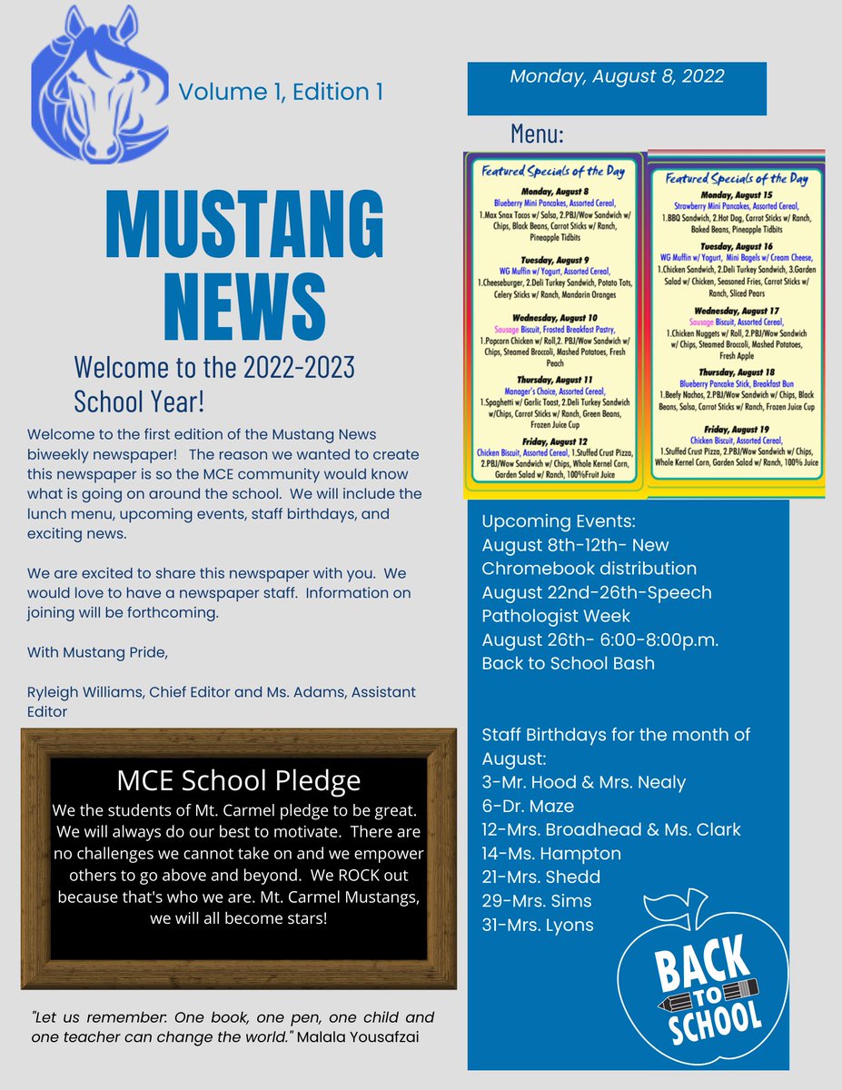 MtCarmelES_HCS's tweet photo. Our first school newspaper written by one of our very own 4th graders! @HenryCountyBOE @LearnInHenry @AntonioMattox2
#MustangsRock #CommunityBuilders #YouBelongInHenry #BeLikePike #MakingBOLDmoves https://t.co/WeQYoQur1t
