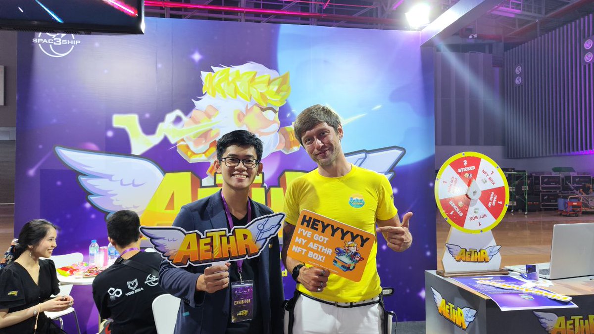 sabaiecoverse's tweet photo. So cute and so cool project!  😍 
One more amazing meeting at #BGD2022 with the team  @AethrWorld 👍 
Your GODs are awesome and our team was so inspired 🚀 
We will wait for events and collaborations together! 

#AETHR #NFT #NFTs #p2e https://t.co/n12zshGRuS