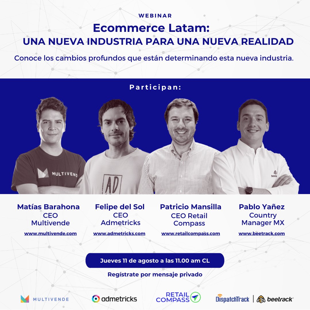admetricks's tweet photo. Un webinar único para conocer los desafíos actuales y la proyección de la industria en los próximo años. Todo sobre omnicanalidad, data analysis, análisis publicitario, audiencia, última milla y mucho más.
Inscríbete aquí: https://t.co/0wujBwDYpL
#admetricks #ecommerce #tech https://t.co/QeXBoXgNUP