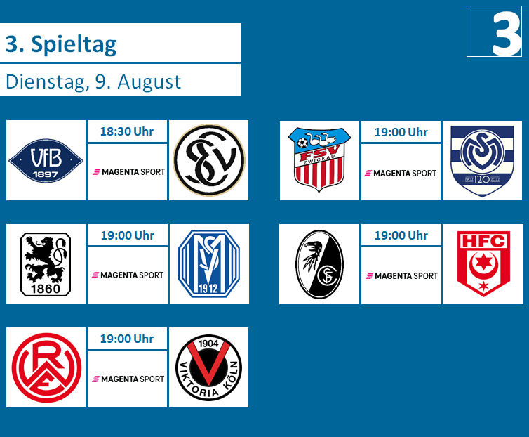 liga3online's tweet photo. So wird heute der 3. Spieltag eröffnet.
#VFBSVE #TSVSVM #RWEVIK #FSVMSV #SCFHFC https://t.co/4WgpLjf876