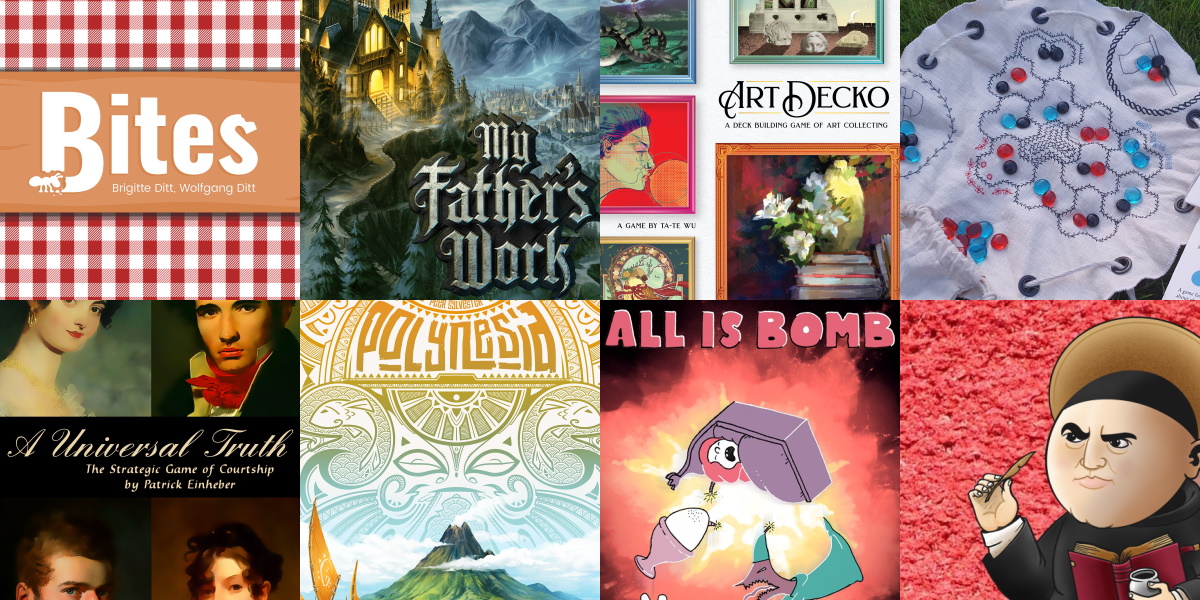 Here's my GenCant week of games.

Bites
My Father's Work
Art Decko
Turncoats
A Universal Truth
Polynesia
All Is Bomb

AMA!