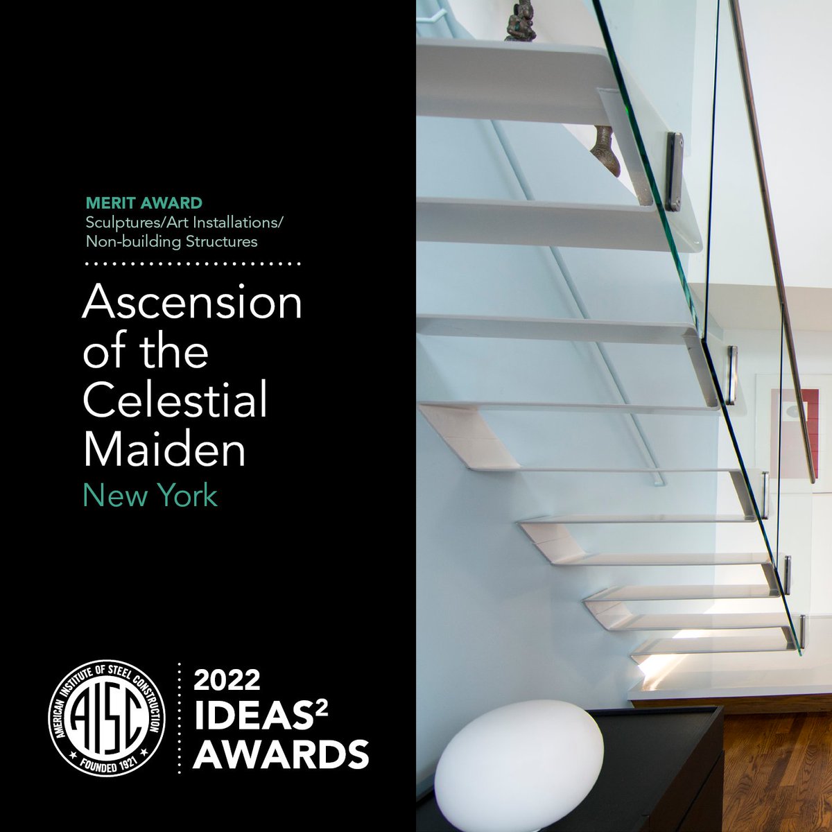 aisc's tweet photo. Ascension of the Celestial Maiden is a fluid, folded steel staircase in a New York apartment building. Its ribbon-like structure strikes the perfect balance between artistic and functional. Find out more about this 2022 IDEAS² Award winner at https://t.co/hnJ4M8os2u! https://t.co/BrdZqM6hP6
