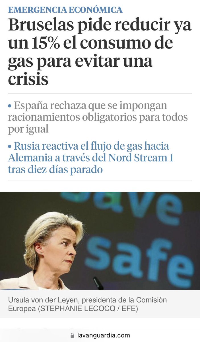 Acto 1: hace 3 semanas la UE propone un recorte a todos los países de la UE de un 15% del consumo de gas debido a la crisis de suministro por la guerra en Ucrania. Un recorte que supone restringir su uso independientemente de la disponibilidad de gas de cada estado miembro.