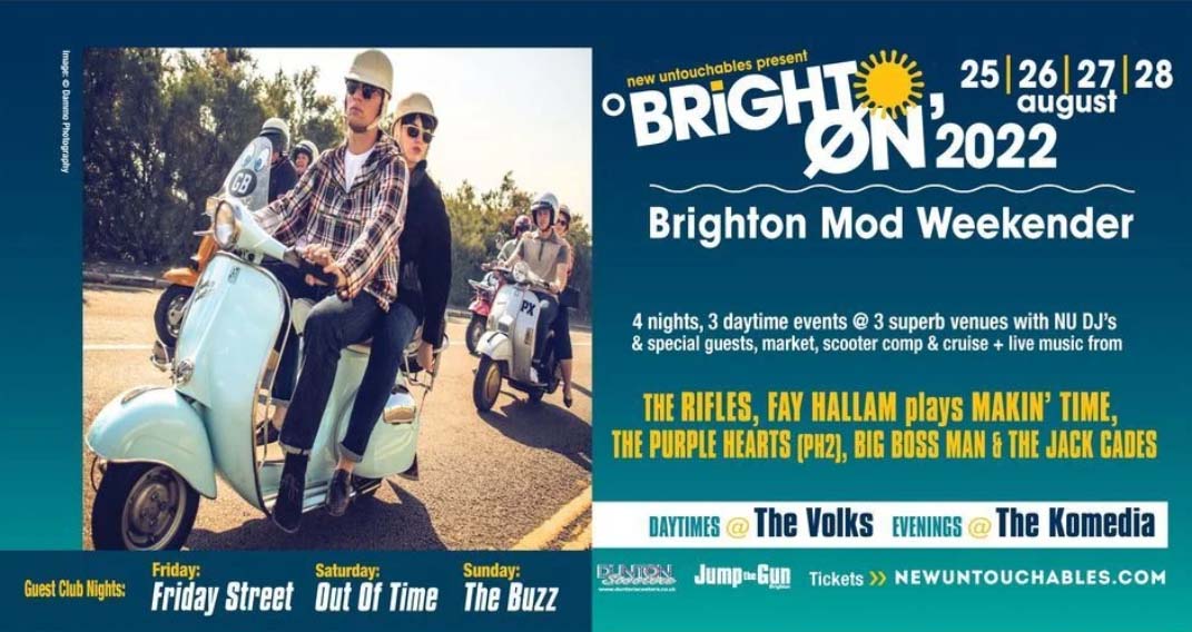 KomediaBrighton's tweet photo. #Brighton Mod Weekender returns with a whole host of events this August Bank Holiday weekend!

Events @KomediaBrighton include live music from @theriflesband @thejackcades &amp; @BigBossManMusic PLUS loads of great club nights.

Full listings  
👉 https://t.co/KUrQouDlpP https://t.co/vlP07B2cCE