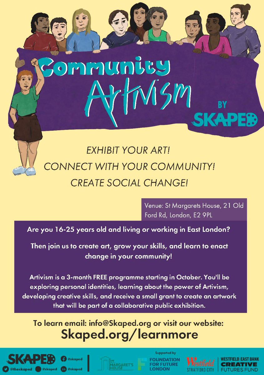 SaifBhoja's tweet photo. A project enhancing creative flair and activist behaviour! 

Sign up for the opportunity to meet like minded people and lead positive change in East London with @theskaped https://t.co/h4ryStCrot