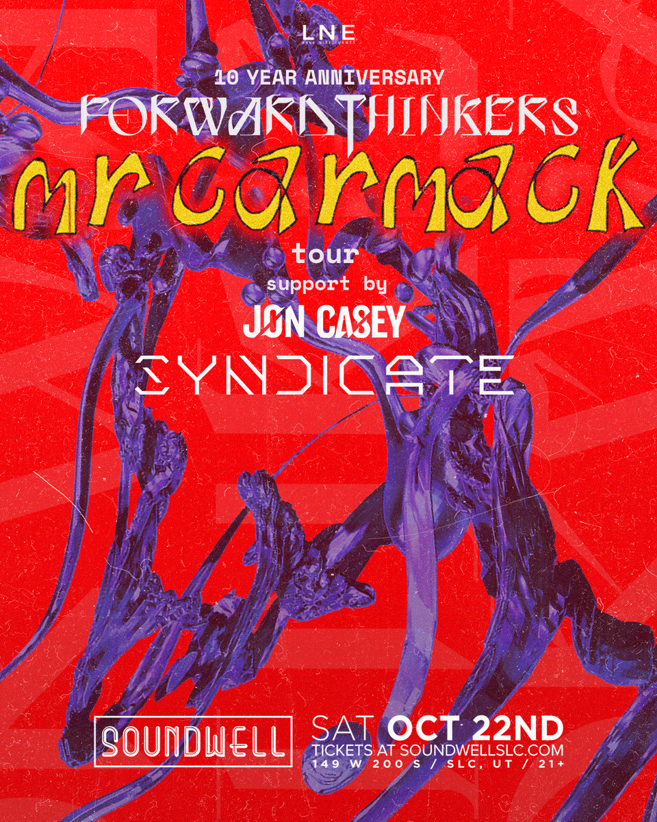 SoundwellSLC's tweet photo. JUST ANNOUNCED!💫📀 @mrcarmack returns to our stage for his 10 Year Anniversary Forward Thinkers Tour &amp; October's installation of Syndicate SLC! 

Save the date🎧OCT 22ND!

Tickets On Sale TUE @ 10AM (MT)!🎟️ https://t.co/1YwOGMRNU8

#MrCarmack #SoundwellSLC #LNE https://t.co/4zSgX3zdL5