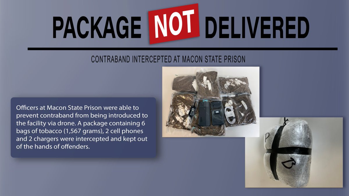 Attempted contraband drop from a drone intercepted by <a href="/GA_Corrections/">Georgia Corrections</a> staff. <a href="/WGXAnews/">WGXA</a> <a href="/13wmaznews/">13WMAZ News</a> <a href="/41NBC/">41NBC / WMGT-DT</a> <a href="/MaconTelegraph/">The Telegraph</a>