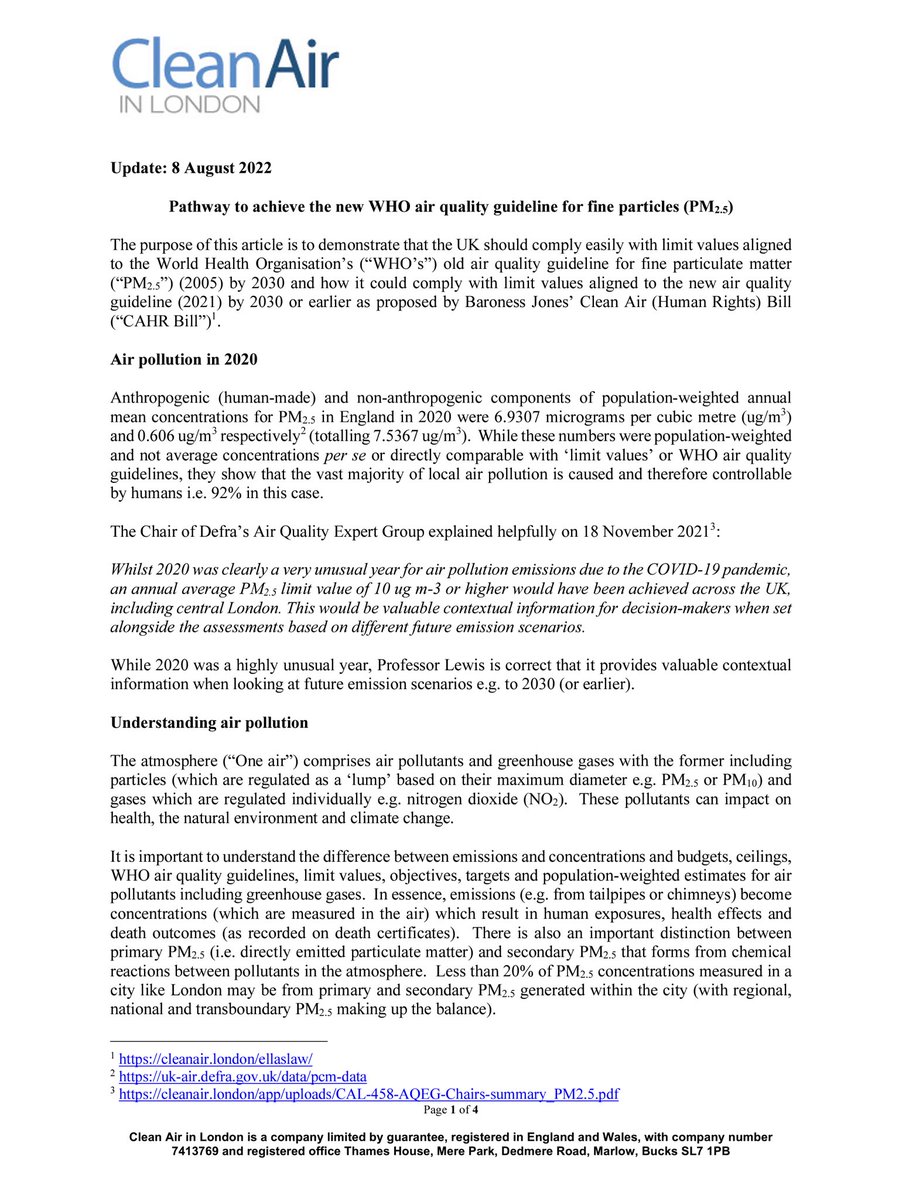 CleanAirLondon's tweet photo. #CleanAirNews: Forget #WHO10 by 2030. We reckon #WHO5 could be achieved by then i.e. an annual average PM2.5 limit value of 5ug/m3 (as @GreenJennyJones proposes in her #CleanAirHRBill #EllasLaw)! cc @EllaRobertaFdn @stevedouble https://t.co/UwGsvz7uMs and https://t.co/dh86opLCJ8 https://t.co/DknZLFZRiz