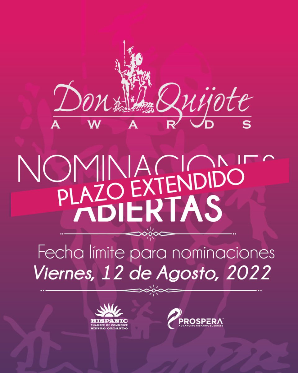 Extendemos el plazo de las nominaciones de los #PremiosDonQuijote hasta el 12 de agosto de 2022. 🏆