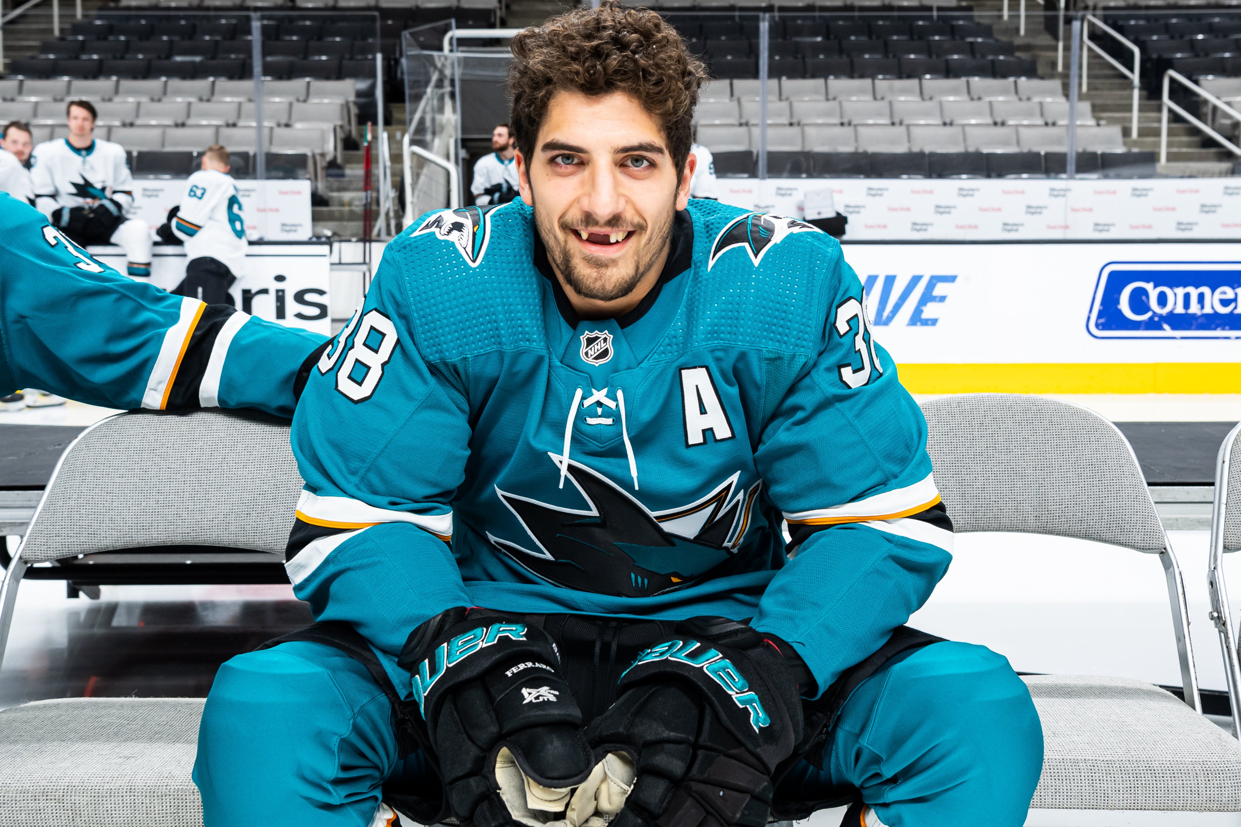 Sharks' Mario Ferraro takes great 'pride' in missing front teeth look – NBC  Sports Bay Area & California