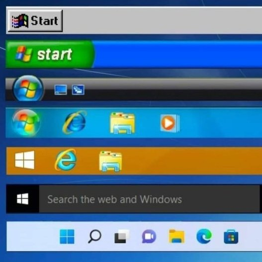 Microsoft Windows Task Bar from 1995-2022