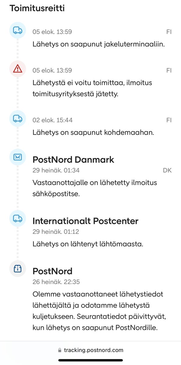 iiLin's tweet photo. Hei,
@PostNordFinland tiedoksi että paikallinen jakelijanne Raumalla ei ole yrittänyt edes toimittaa viime perjantaina (5.8.) pakettia kotiinkuljetuksena vaan lähetys viety ilman toimitusyritystä suoraan @Postigroup jakelupisteeseen. Ja ilmoitus saapui postissa tänään. https://t.co/vS7PMsaVfN