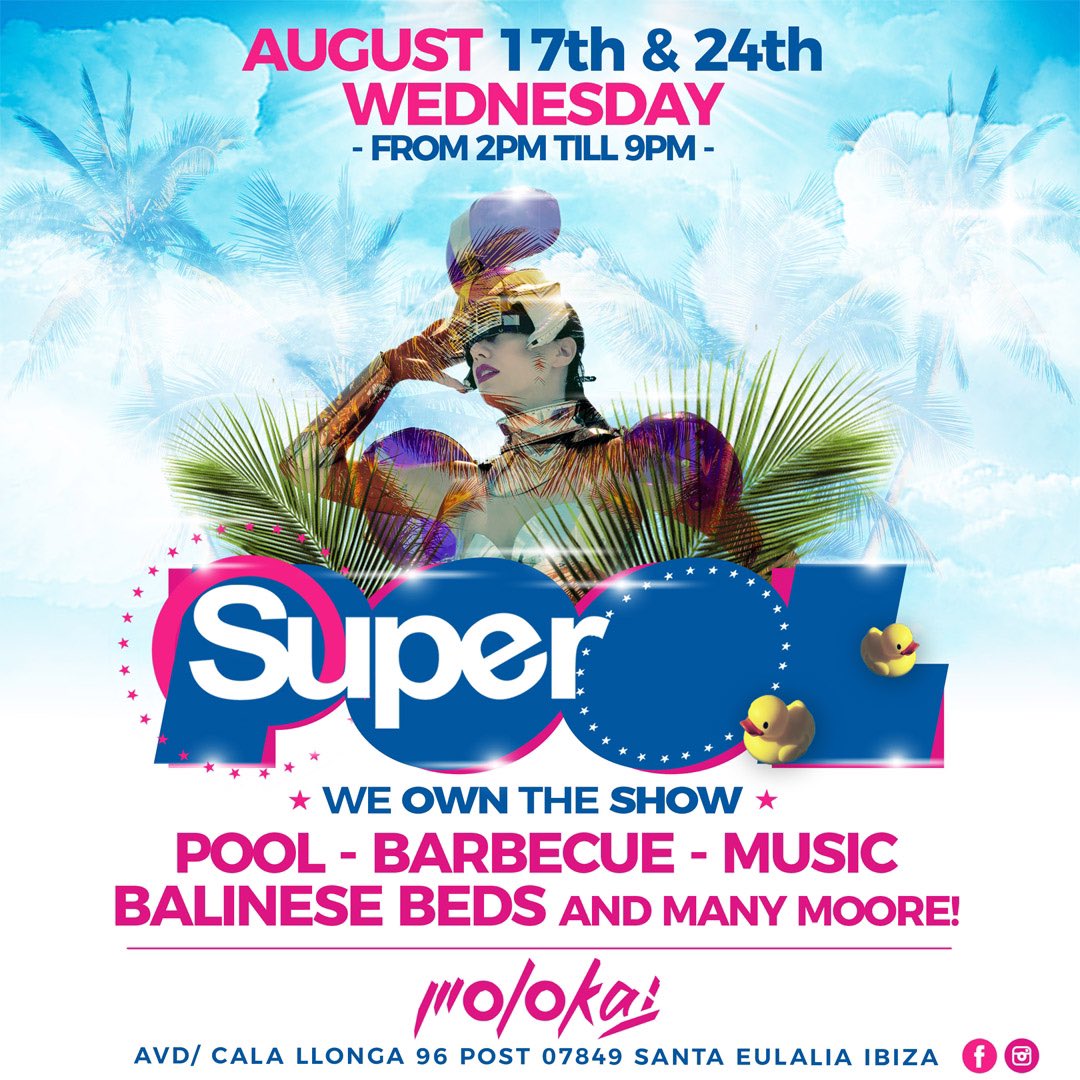 SuperPOOL by SuperMartXé, dos únicas fechas en Ibiza con aforo exclusivo y limitado: Miércoles 17 y 24 de Agosto en Molokay... 
Mañana mas info, estate atento 😉
#supermartxe #ibiza