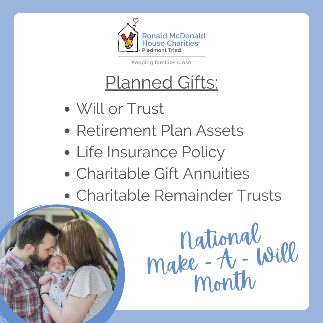 Gifts of all shapes and sizes help our families.  August is #MakeAWillMonth and here are ways you can include RMHCPT in your estate plans to make an even larger impact… for years to come! 

#CommunityThatCares #KeepingFamiliesClose