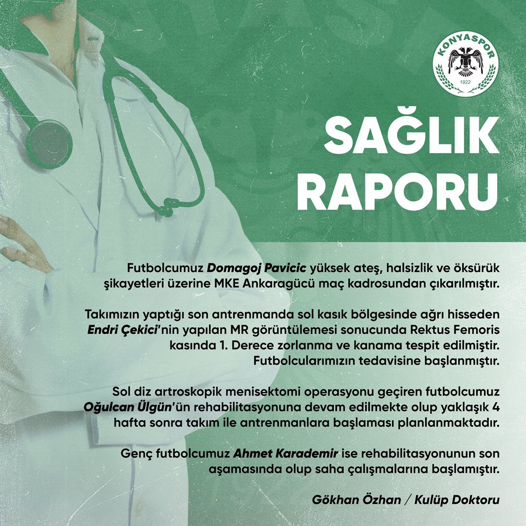 Konyaspor sağlık raporu