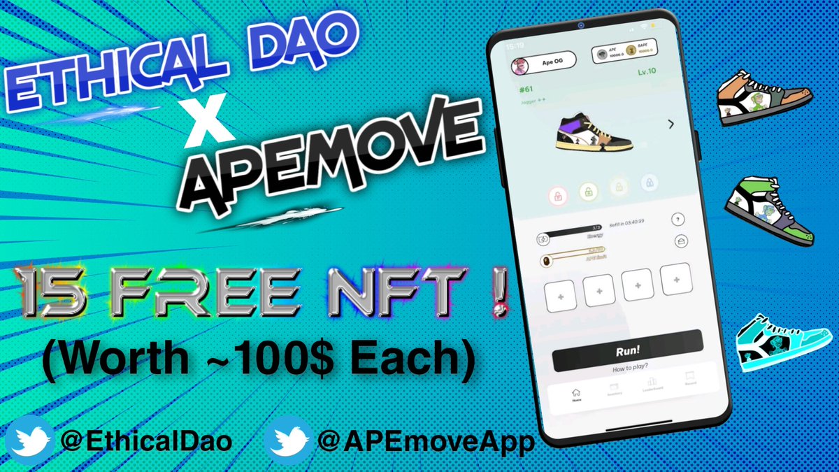 EthicalDao's tweet image. 🔥 HUGE #Giveaway 🔥

⚡️ Big Prize Pool (1500$)
🎁 15 #FREE_NFTs (Worth ~100$ Each)

To Win :-
✔️Follow @EthicalDao and @APEmoveApp
✔️RT &amp;amp; tag 5 Friends
✔️Finish #Gleam tasks :- giv.gg/ethicaldao

6 DAYS 🕐
 #Airdrop #NFTGiveaway #NFTs #Giveaway
