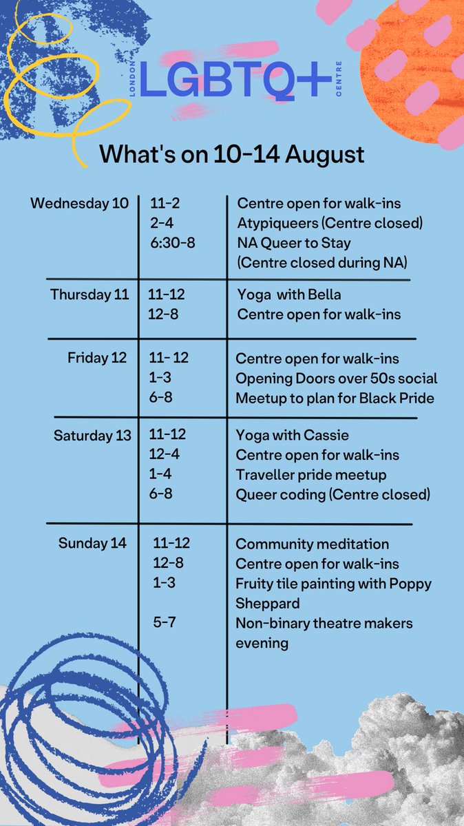 LdnLGBTQCentre's tweet photo. Want to go to @ukblackpride but don't want to go alone?

Come down on Friday this week to meet some new people and get your plans for Sunday's celebrations sorted!

Check out what else is happening at the Centre this week, too ✨ 

https://t.co/Q3PqHFptWI https://t.co/PwFbdzei3J
