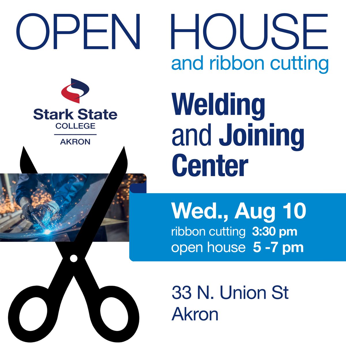 TheStarkState's tweet photo. Wed., Aug 10 - Grand opening and open house for our brand-new, state-of-the-art Welding and Joining Center in Akron. #starkstate https://t.co/2S9d0JWymY