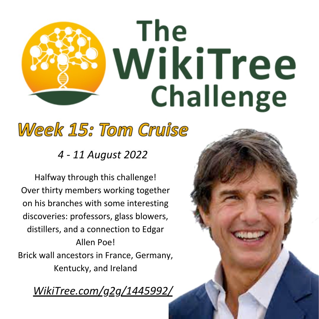 WTChallenge's tweet photo. At the halfway mark! Over thirty members collaborating on the branches of this tree! @TomCruise They've found professors, glass blowers, distillers and a connection to Edgar Allen Poe! 
https://t.co/6KiBZdeYwD
@WikiTreers #CollaborativeGenealogy #YearOfFamilyConnections https://t.co/mqbFVWGsJC