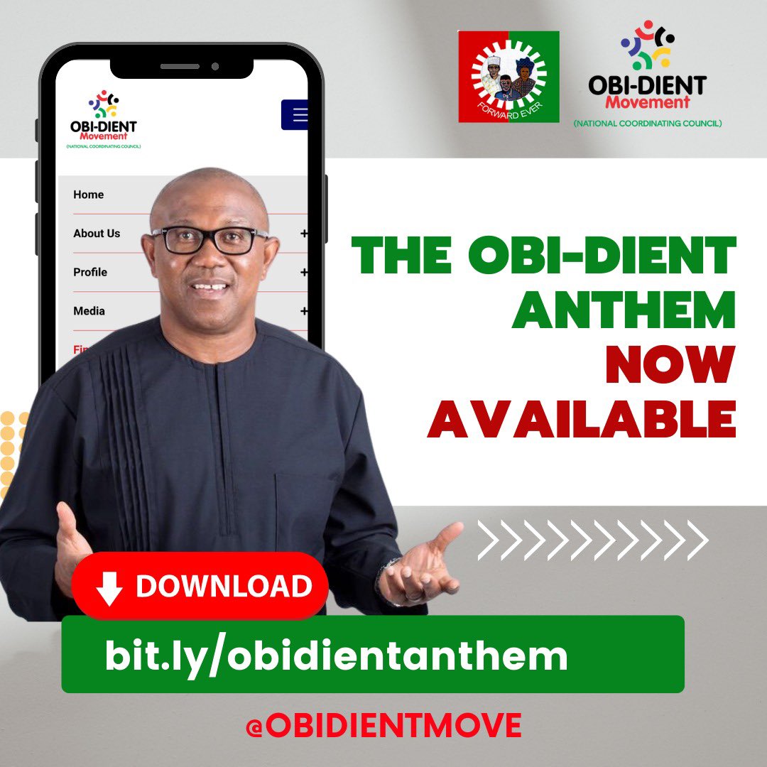 obidientmove's tweet photo. OBIDIENT ANTHEM

USE THE LINK BELOW TO DOWNLOAD THE OBIDIENT ANTHEM

Listen &amp; Download OBIdient Anthem (National Coordinating Council) Below: 👇
https://t.co/e0rcEqrFpS https://t.co/1mqDLN7eWr