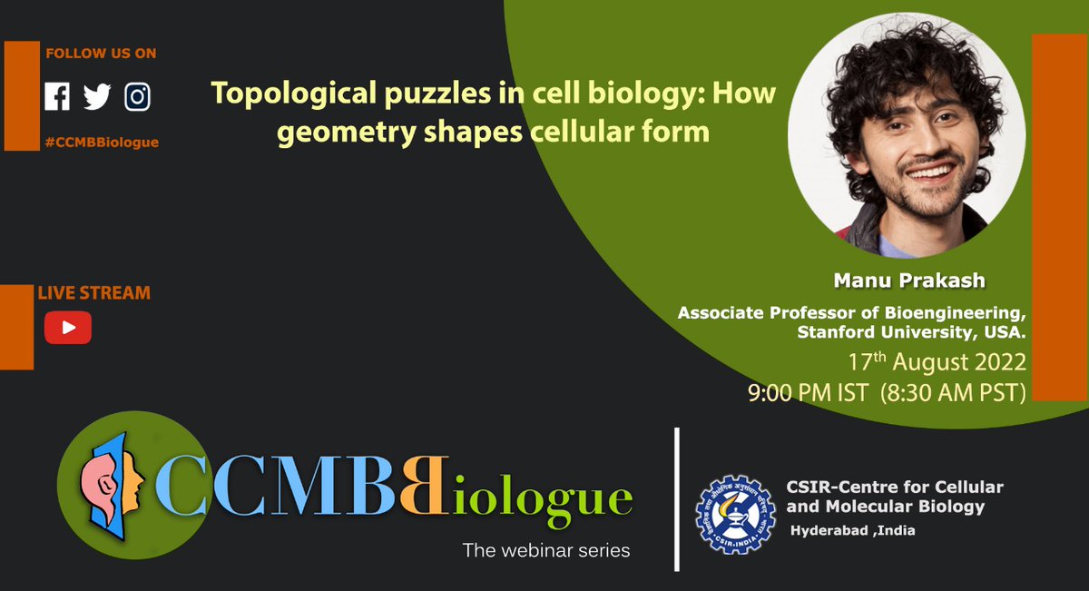 CCMB Biologue (@cbiologue) on Twitter photo After a brief hiatus, we are back this month in conversation with <a href="/PrakashLab/">PrakashLab</a>! Tune in on August 17th at 9 pm IST to find out how certain geometrical variation in different organisms allows for extreme biophysical properties.. Use the zoom link below 👇us06web.zoom.us/j/82273754395?… After a brief hiatus, we are back this month in conversation with <a href="/PrakashLab/">PrakashLab</a>! Tune in on August 17th at 9 pm IST to find out how certain geometrical variation in different organisms allows for extreme biophysical properties.. Use the zoom link below 👇us06web.zoom.us/j/82273754395?…